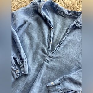 CO SHADES Blue Linen Dress Shirt Size M